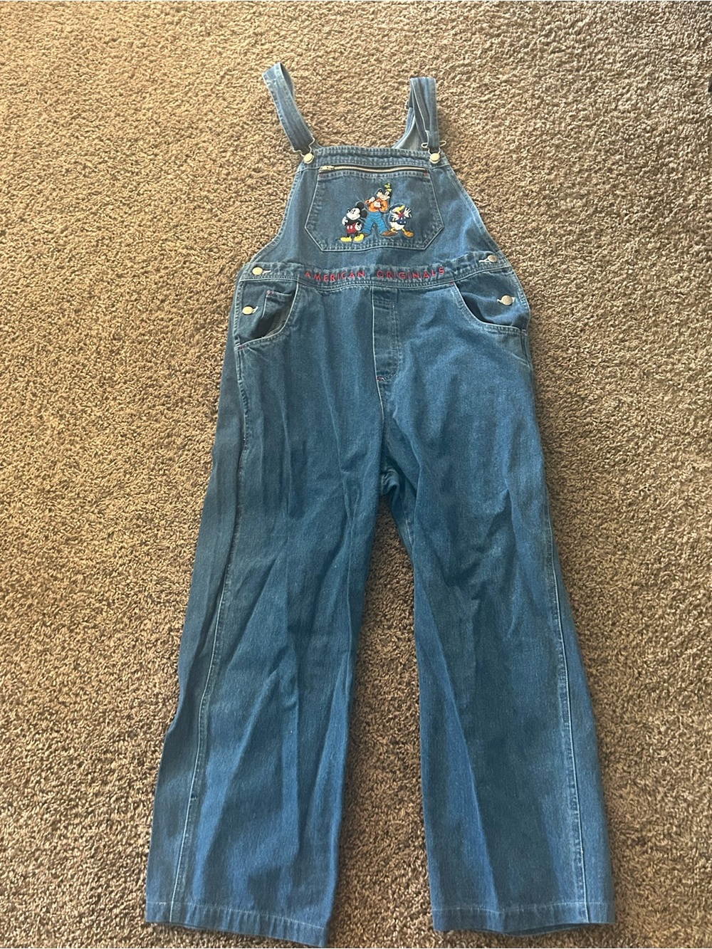 Y2K Disney Blue Jean Overalls - XL Mickey Mouse Donald Duck goofy